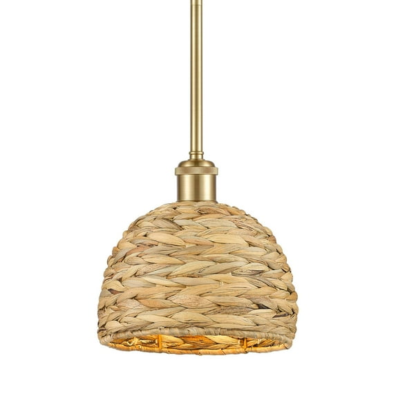 Innovations Lighting 516-1S-SG-RBD-8-NAT Woven Rattan 8" Wide Mini Pendant - Satin Gold /