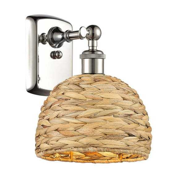 Innovations Lighting 516-1W-PN-RBD-8-NAT Woven Rattan 12" Tall Wall Sconce - Polished