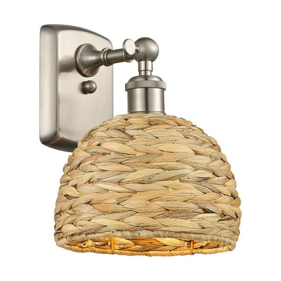 Innovations Lighting 516-1W-SN-RBD-8-NAT Woven Rattan 12" Tall Wall Sconce - Satin Nickel