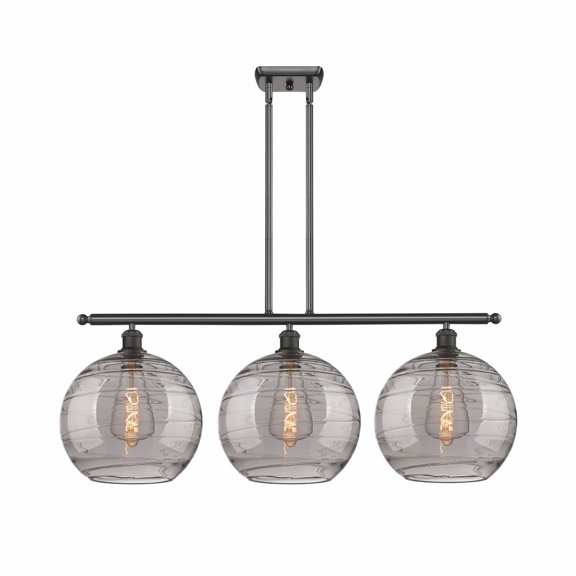 516-3I-OB-G1213-12SM-Innovations Lighting-Athens Deco Swirl - 3 Light Stem Hung Island In Industrial Style-13.88 Inches Tall and 38.5 Inches Wide-Oil