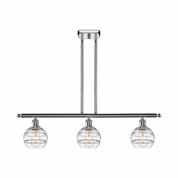 516-3I-PC-G556-6CL-Innovations Lighting-Rochester - 3 Light Stem Hung Island In Industrial Style-8.38 Inches Tall and 36 Inches Wide-Polished Chrome