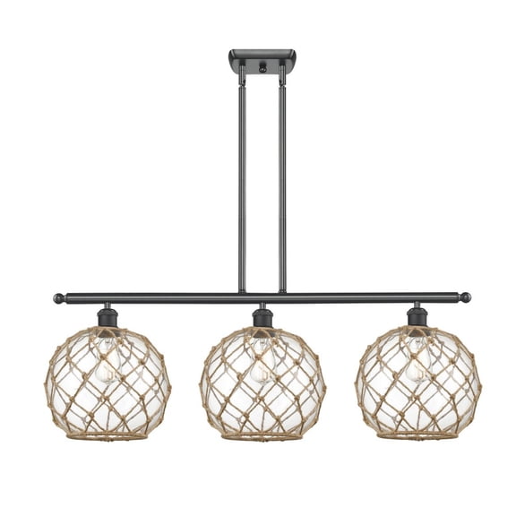 516-3I-BK-G122-10RB Innovations Lighting Farmhouse Rope - 3 Light Island In Industrial Style-13 Inches Tall and 36 Inches Wide-Matte Black