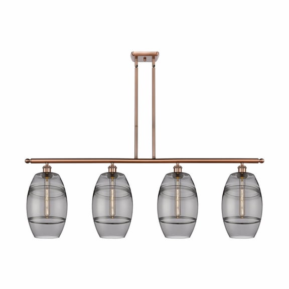 516-4I-AC-G557-8SM Innovations Lighting Vaz - 4 Light Stem Hung Island In Industrial Style-10.38 Inches Tall and 48 Inches Wide-Antique Copper