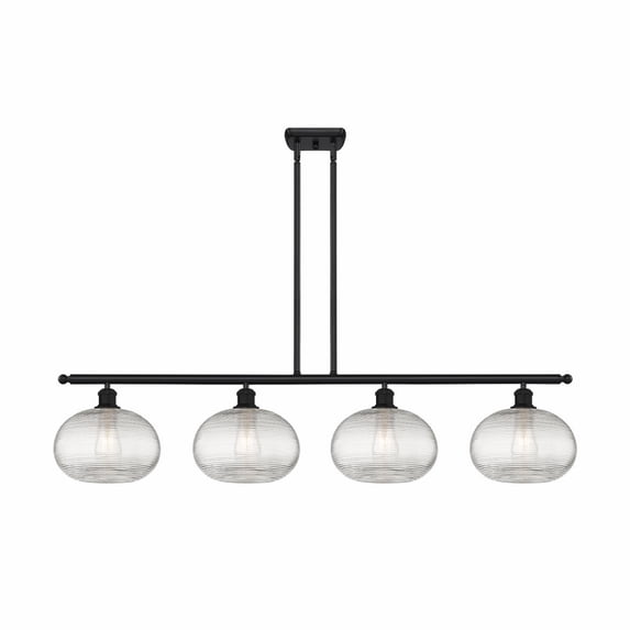 516-4I-BK-G555-10CL-Innovations Lighting-Ithaca - 4 Light Stem Hung Island In Industrial Style-10 Inches Tall and 48.25 Inches Wide-Matte Black Finish