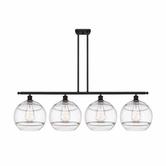 516-4I-BK-G556-12CL Innovations Lighting Rochester - 4 Light Stem Hung Island In Industrial Style-13.88 Inches Tall and 50.25 Inches Wide-Matte Black