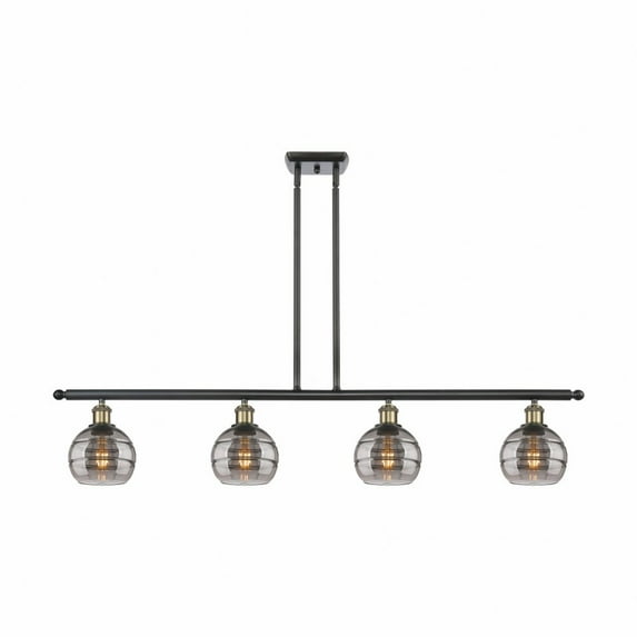516-4I-BAB-G556-6SM Innovations Lighting Rochester - 4 Light Stem Hung Island In Industrial Style-8.38 Inches Tall and 48 Inches Wide-Black Antique