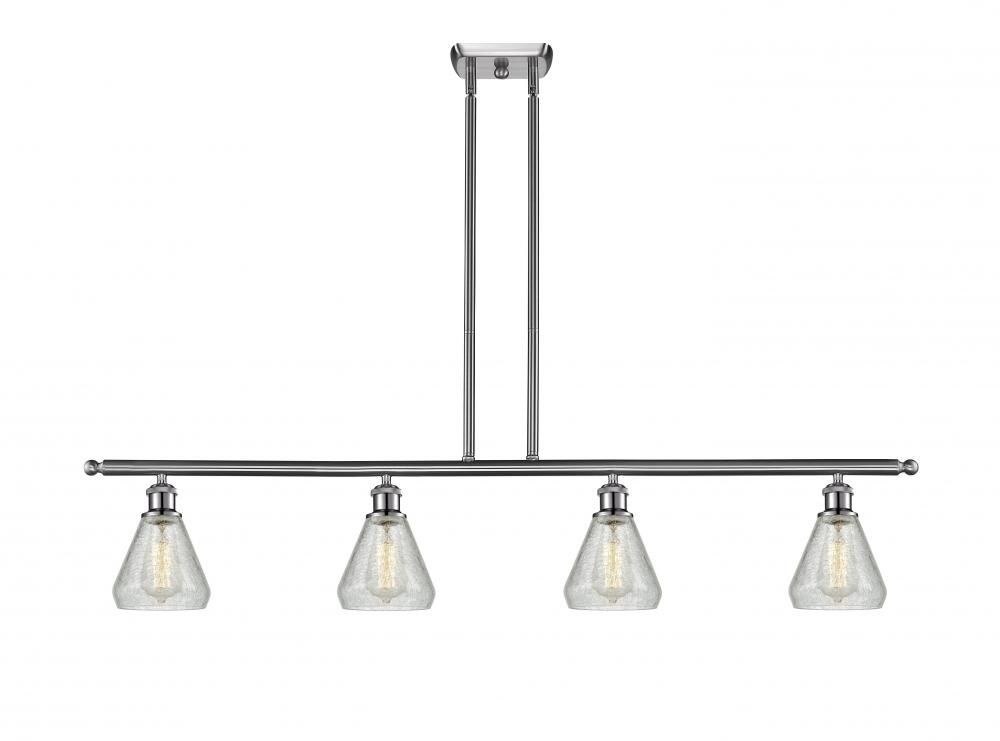 Innovations Lighting 516-4I-SN-G275-LED Conesus-14W 4 LED Island in Industrial Style-48 Inches Wide by 11 Inches High   Brushed Satin Nickel Finish with Clear Crackle Glass