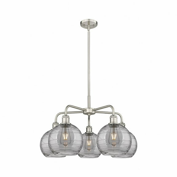 516-5CR-SN-G1213-8SM Innovations Lighting Athens Deco Swirl - 5 Light Stem Hung Chandelier In Industrial Style-15.38 Inches Tall and 26 Inches
