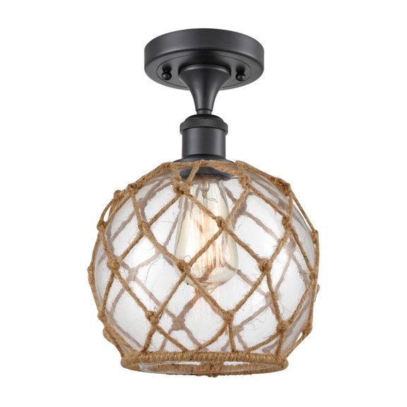 Innovations Lighting 516-1C-BK-G122-8RB Farmhouse Rope 8" Wide Semi-Flush Ceiling Fixture