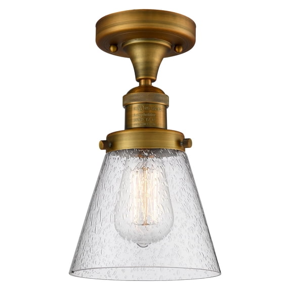 Innovations Lighting 517-1CH-BB-G64 Small Cone 7" Wide Semi-Flush Ceiling Fixture - Brass
