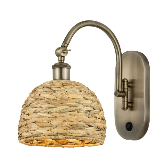 Innovations Lighting 518-1W-13-8 Woven Rattan Sconce Woven Rattan 13" Tall Wall Sconce -