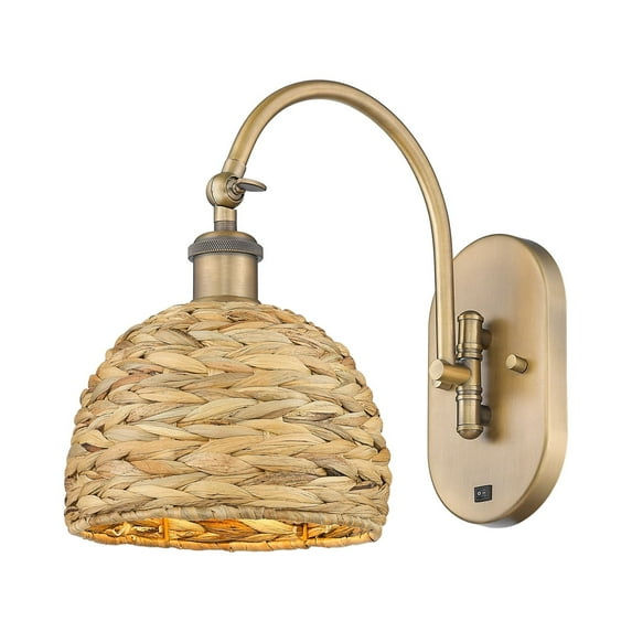 Innovations Lighting 518-1W-13-8 Woven Rattan Sconce Woven Rattan 13" Tall Wall Sconce -