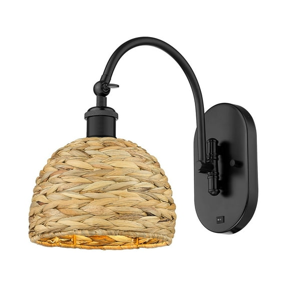 Innovations Lighting 518-1W-BK-RBD-8-NAT Woven Rattan 13" Tall Wall Sconce - Matte Black /