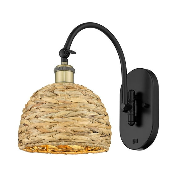 Innovations Lighting 518-1W-BAB-RBD-8-NAT Woven Rattan 13" Tall Wall Sconce - Black