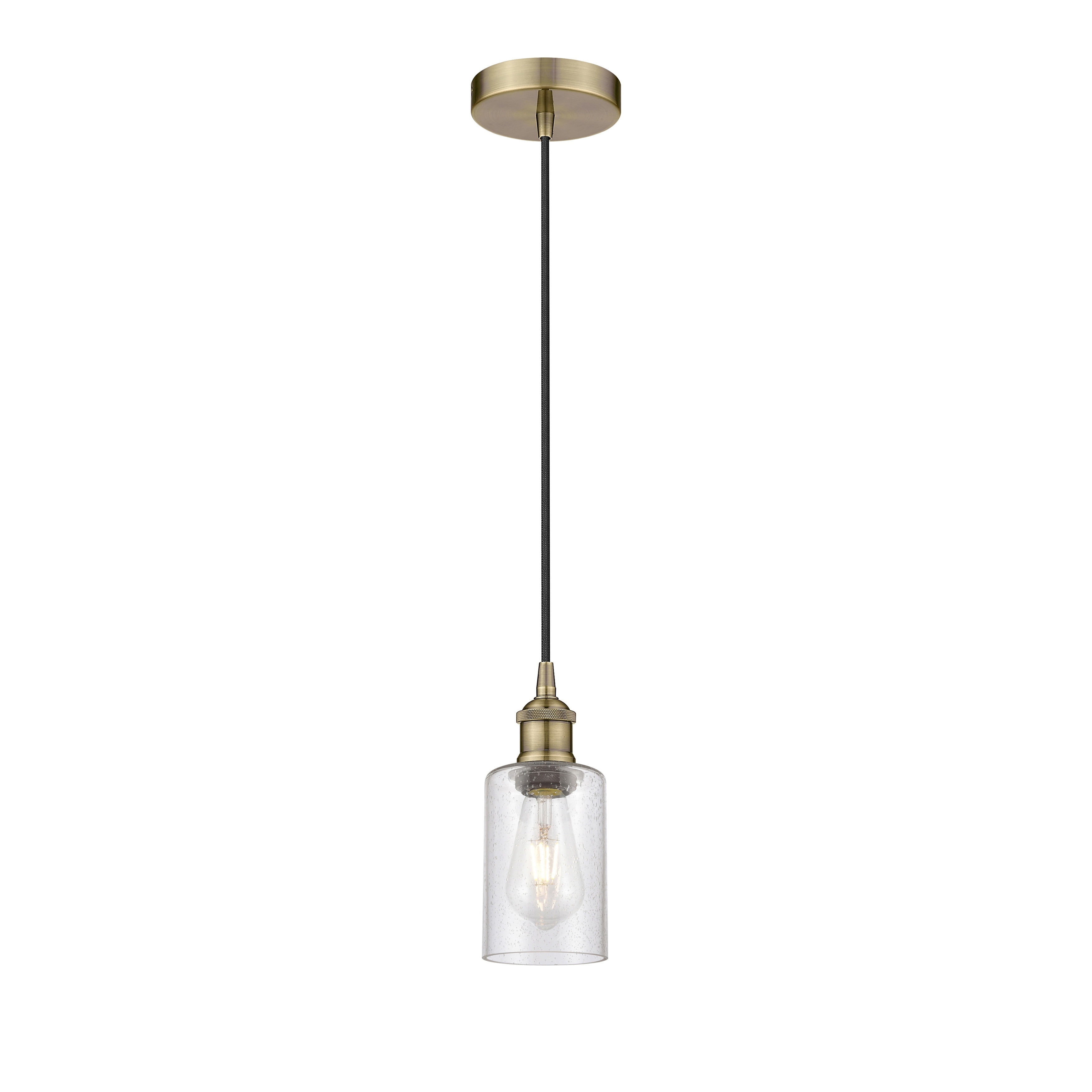 Antique Brass Mini Pendant with Seedy Glass Shade