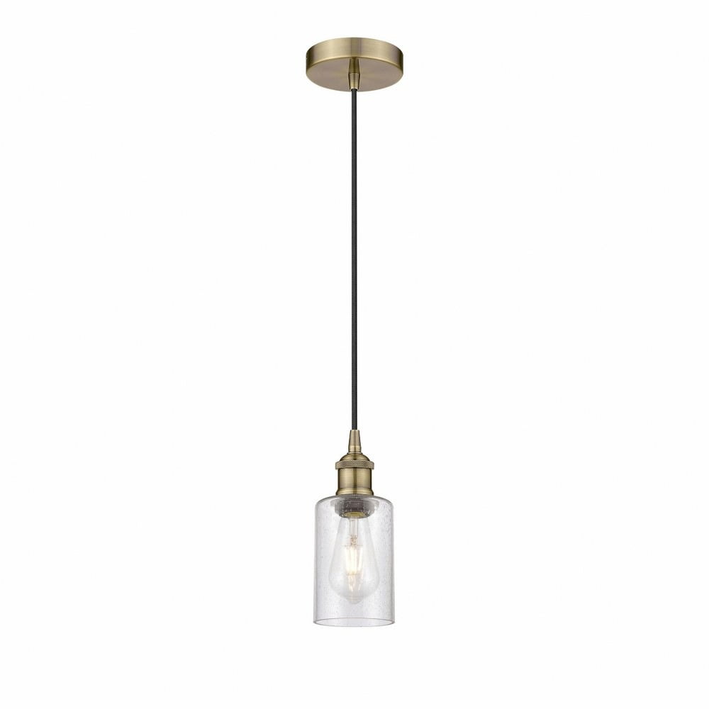 Antique Brass Mini Pendant with Seedy Glass Shade