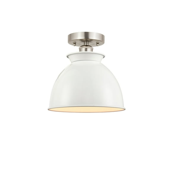 Innovations Lighting  Adirondack - 1 Light 8" Semi-Flush Mount Glossy White/Brushed Satin Nickel