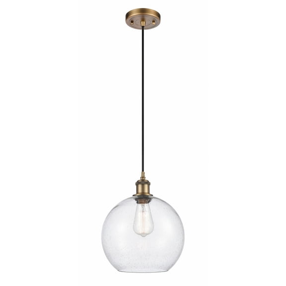 516-1P-BB-G124-10 Innovations Lighting Athens - 1 Light Cord Hung Mini Pendant In Industrial Style-13 Inches Tall and 10 Inches Wide-Brushed Brass