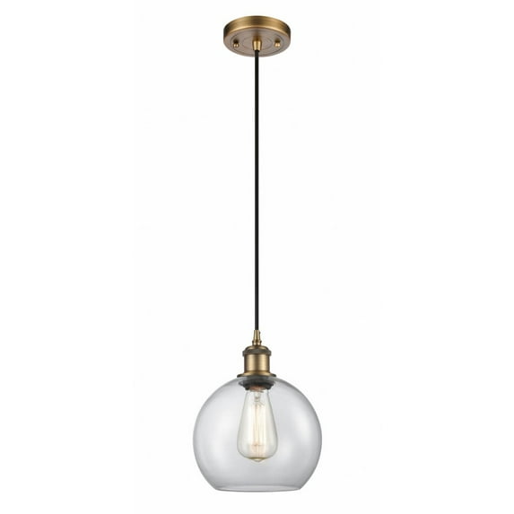 516-1P-BB-G122-8 Innovations Lighting Athens - 1 Light Mini Pendant In Industrial Style-10 Inches Tall and 8 Inches Wide-Brushed Brass Finish-Clear