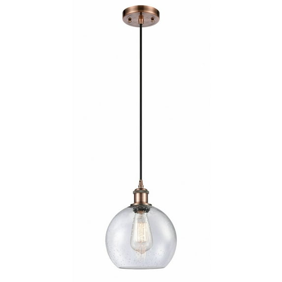 516-1P-AC-G124-8 Innovations Lighting Athens - 1 Light Mini Pendant In Industrial Style-10 Inches Tall and 8 Inches Wide-Antique Copper Finish-Seedy