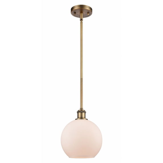 516-1S-BB-G121-8 Innovations Lighting Athens - 1 Light Stem Hung Mini Pendant In Industrial Style-10 Inches Tall and 8 Inches Wide-Brushed Brass