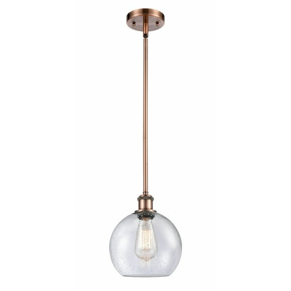 516-1S-AC-G124-8-Innovations Lighting-Athens - 1 Light Stem Hung Mini Pendant In Industrial Style-10 Inches Tall and 8 Inches Wide-Antique Copper