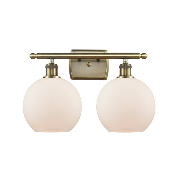 Innovations Lighting Athens 2 Light 18" Bath Vanity Light - 8" Shade Antique Brass/Matte White
