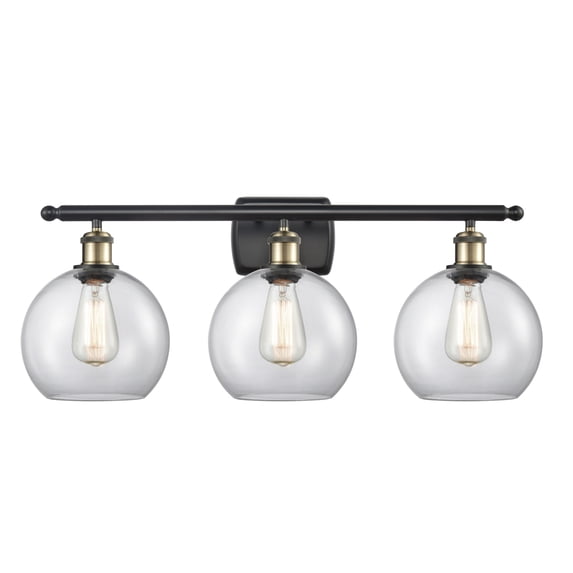 Innovations Lighting Athens 3 Light 26" Bath Vanity Light - 8" Shade Clear/Black Antique Brass