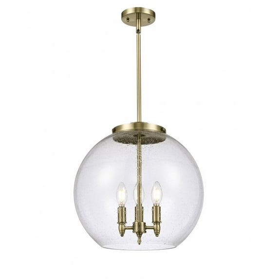 221-3S-AB-G124-16 Innovations Lighting Athens - 3 Light Pendant In Industrial Style-16.38 Inches Tall and 15.75 Inches Wide-Antique Brass Finish-Seedy