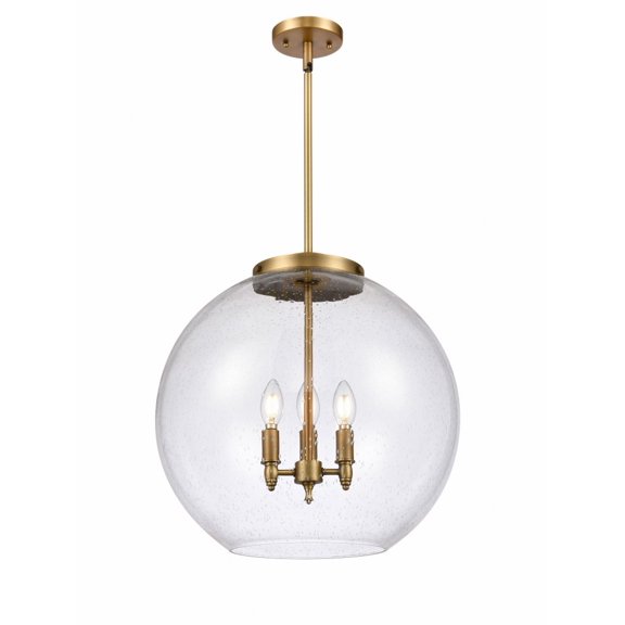 221-3S-BB-G124-18 Innovations Lighting Athens - 3 Light Pendant In Industrial Style-18.38 Inches Tall and 17.75 Inches Wide-Brushed Brass Finish-Seedy