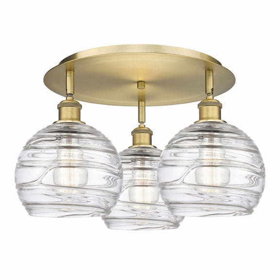 Innovations Lighting  Athens Deco Swirl - 3 Light 20" Flush Mount Brushed Brass/Clear Deco Swirl