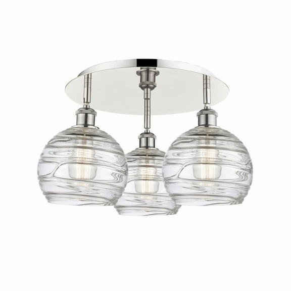 Innovations Lighting  Athens Deco Swirl - 3 Light 20" Flush Mount Polished Nickel/Clear Deco Swirl