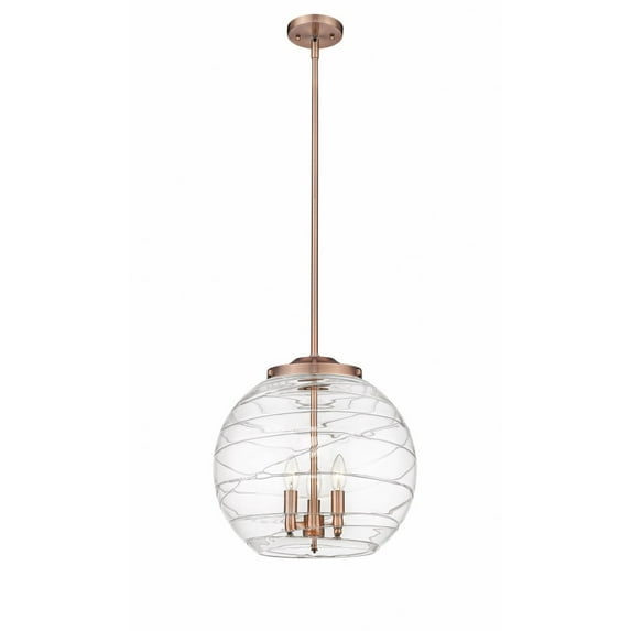 221-3S-AC-G1213-16 Innovations Lighting Athens Deco Swirl - 3 Light Pendant In Industrial Style-17.13 Inches Tall and 15.75 Inches Wide-Antique Copper