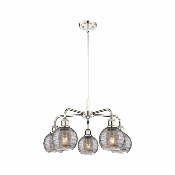 516-5CR-PN-G1213-6SM Innovations Lighting Athens Deco Swirl - 5 Light Stem Hung Chandelier In Industrial Style-13.63 Inches Tall and 23.88 Inches