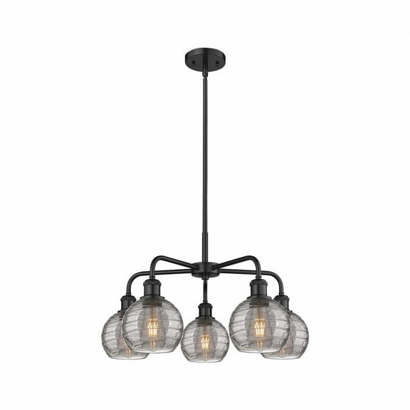 516-5CR-BK-G1213-6SM Innovations Lighting Athens Deco Swirl - 5 Light Stem Hung Chandelier In Industrial Style-13.63 Inches Tall and 23.88 Inches