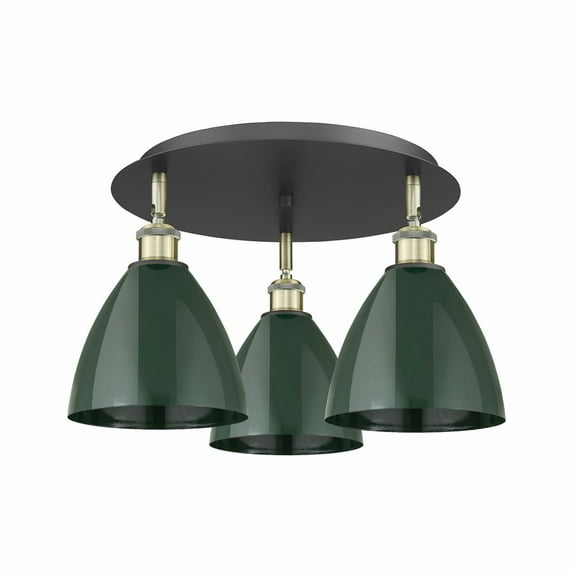 Innovations Lighting Ballston - 3 Light 19" Flush Mount Green/Black Antique Brass