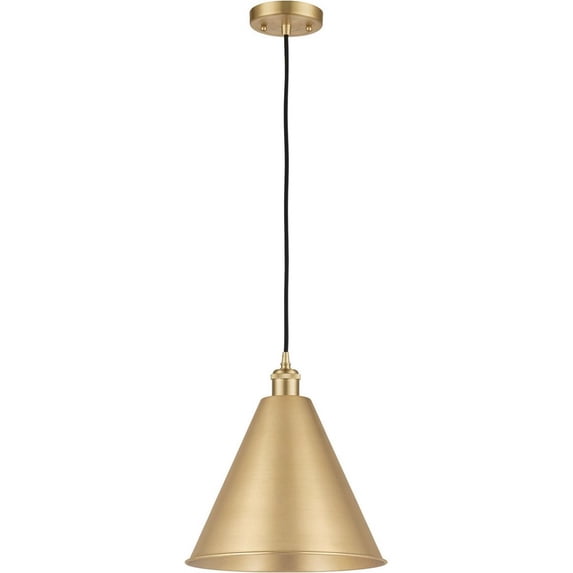 516-1P-SG-MBC-16-SG Innovations Lighting Ballston Cone - 1 Light Mini Cone Pendant In Industrial Style-18.75 Inches Tall and 16 Inches Wide-Satin Gold