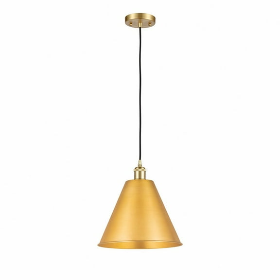 516-1P-SG-MBC-12-SG Innovations Lighting Ballston Cone - 1 Light Mini Pendant In Industrial Style-14.75 Inches Tall and 12 Inches Wide-Satin Gold