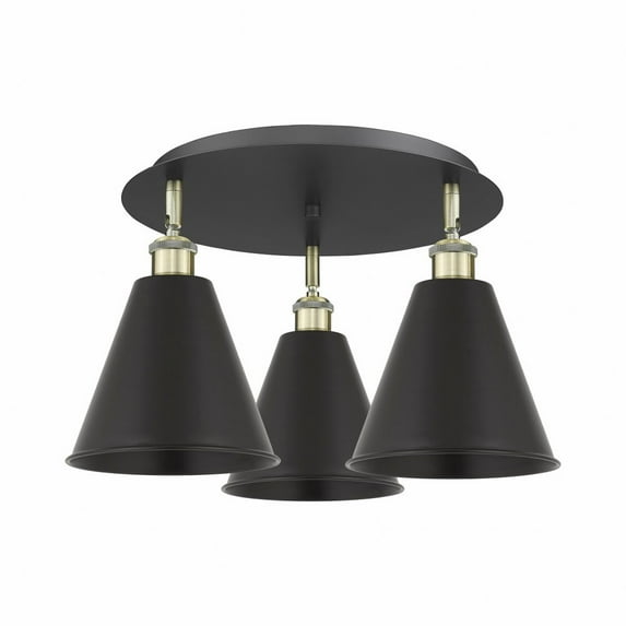 Innovations Lighting Ballston Cone - 3 Light 20" Flush Mount Black Antique Brass/Matte Black