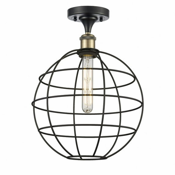 Innovations Lighting Ballston Lake Placid - 1 Light 12" Semi-Flush Mount Black Antique Brass