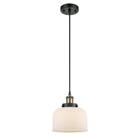 Innovations Lighting  Ballston Urban Bell - 1 Light 8" Cord Hung Mini Pendant Matte White/Black Antique Brass