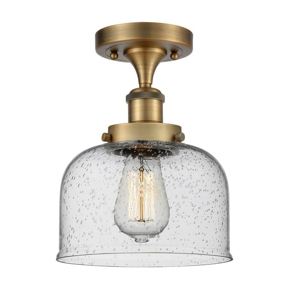 Innovations Lighting Ballston Urban Bell - 1 Light 8" Semi-Flush Mount Brushed Brass/Seedy