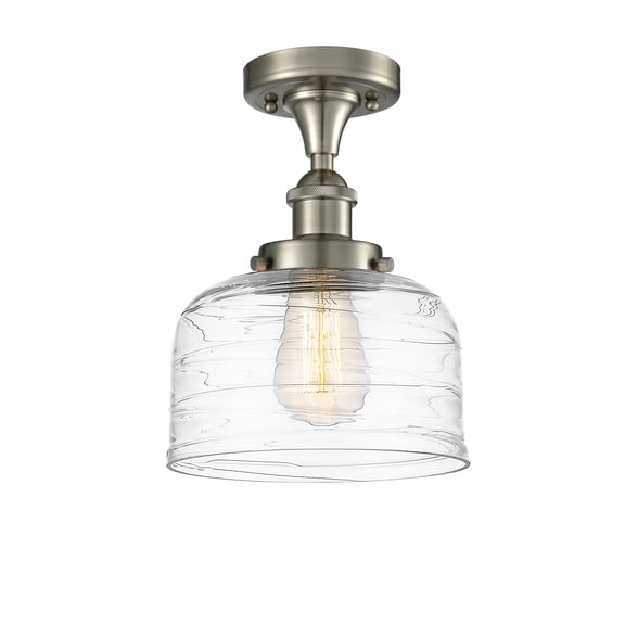 Innovations Lighting  Ballston Urban Bell - 1 Light 8" Semi-Flush Mount Clear Deco Swirl/Brushed Satin Nickel