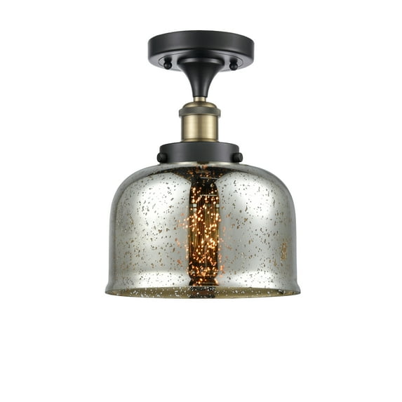 Innovations Lighting Ballston Urban Bell - 1 Light 8" Semi-Flush Mount Silver Plated Mercury/Black Antique Brass