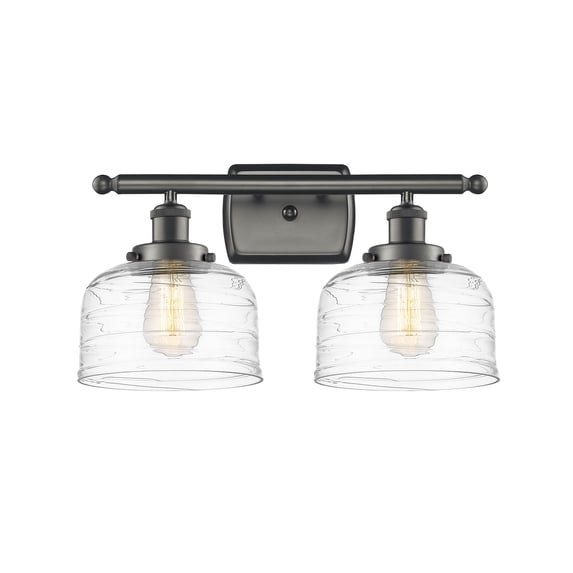 Innovations Lighting Ballston Urban Bell - 2 Light 18" Bath Vanity Light Oil Rubbed Bronze Finish/Clear Deco Swirl