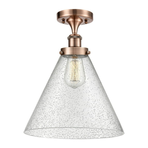 Innovations Lighting Ballston Urban Cone - 1 Light 12" Semi-Flush Mount Antique Copper/Seedy