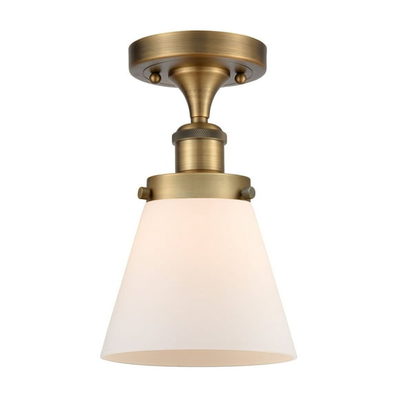 Innovations Lighting  Ballston Urban Cone - 1 Light 6" Semi-Flush Mount Brushed Brass/Matte White