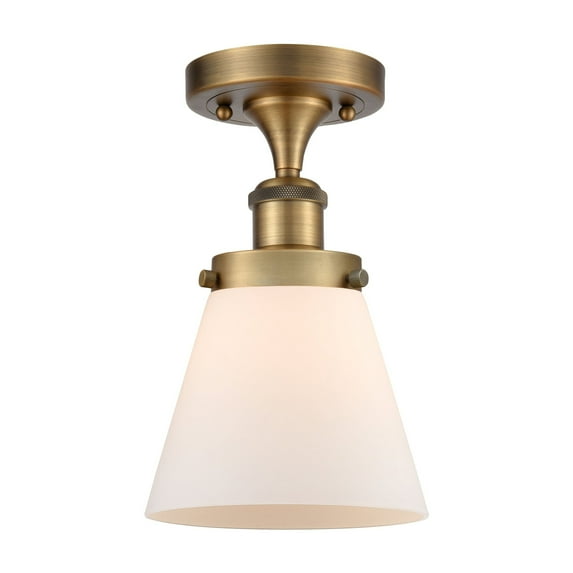 Innovations Lighting Ballston Urban Cone - 1 Light 6" Semi-Flush Mount Brushed Brass/Matte White