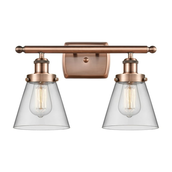Innovations Lighting Ballston Urban Cone - 2 Light 16" Bath Vanity Light Antique Copper Finish/Clear