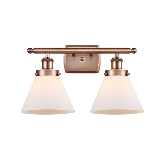 Innovations Lighting Ballston Urban Cone - 2 Light 18" Bath Vanity Light Antique Copper Finish/Matte White
